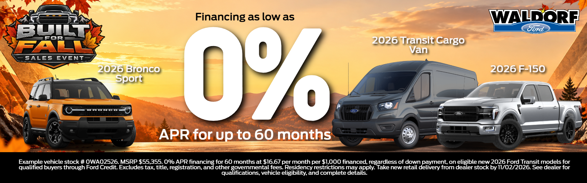 0% APR for 60 on new Ford Transit